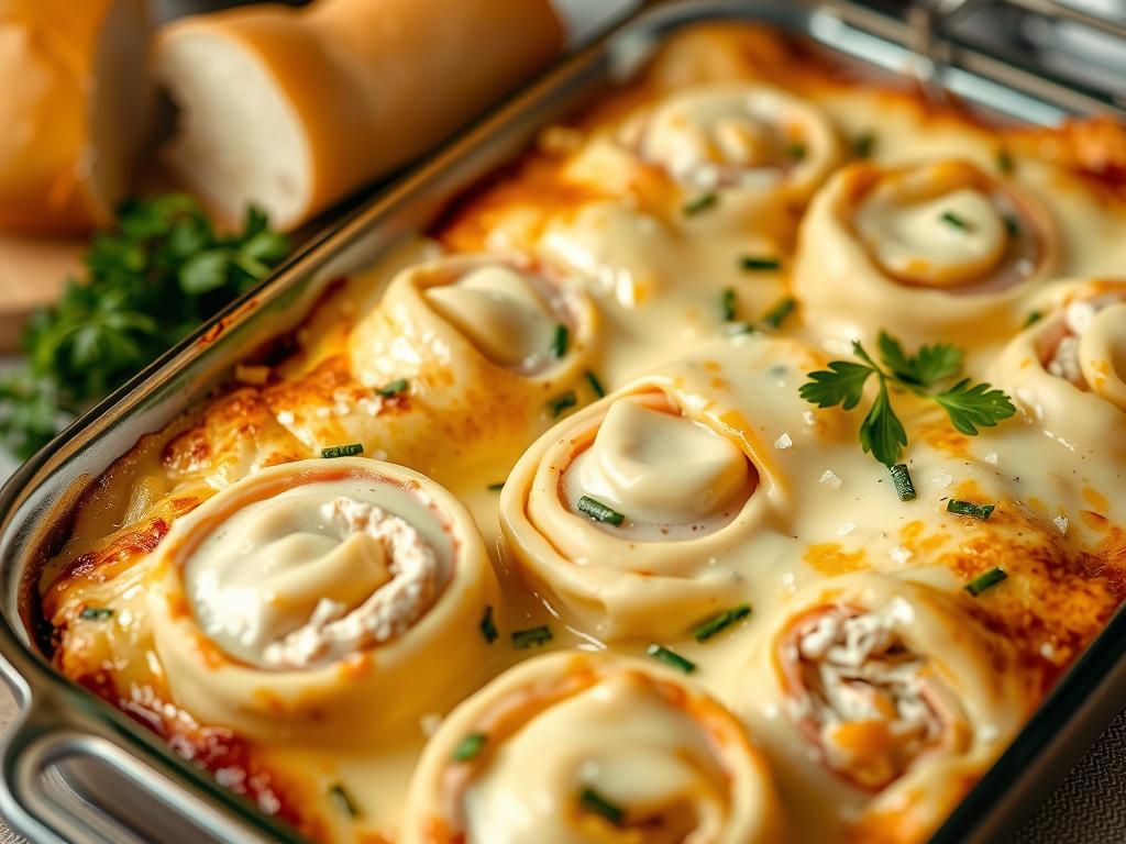 chicken alfredo lasagna rolls ups