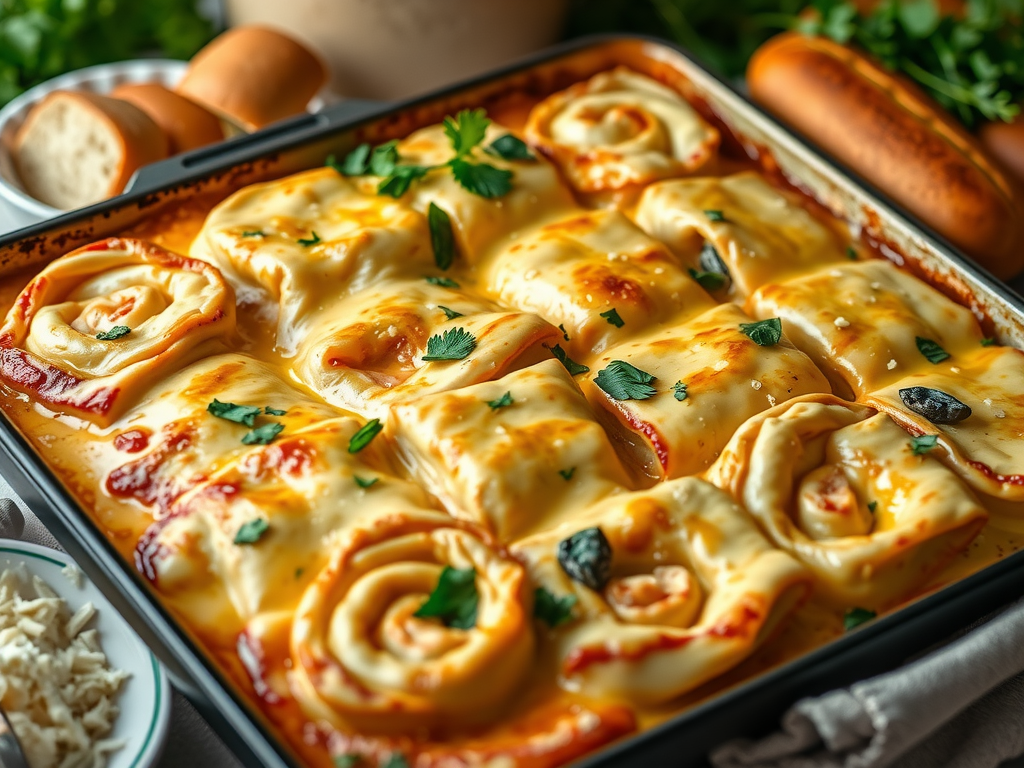 chicken alfredo lasagna rolls ups